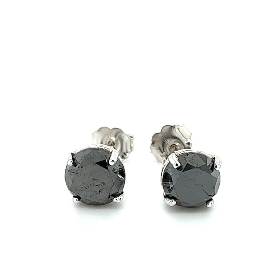 Estate Black Diamond Solitaire Stud Earrings