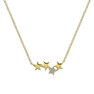 Gabriel & Co. Fashion 14K Yellow Gold Four Star Diamond Bar Necklace