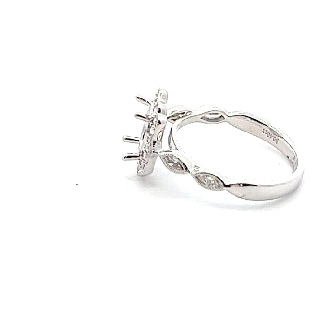 Lady's White 18 Karat Antique Style Halo Semi-Mount Ring