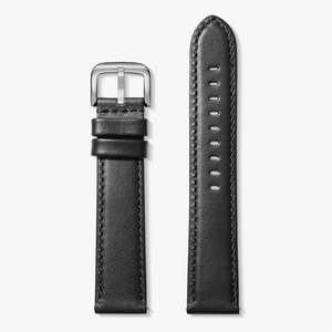 XL Black Leather Watch Strap with a Polished Stainless Steel Buckle