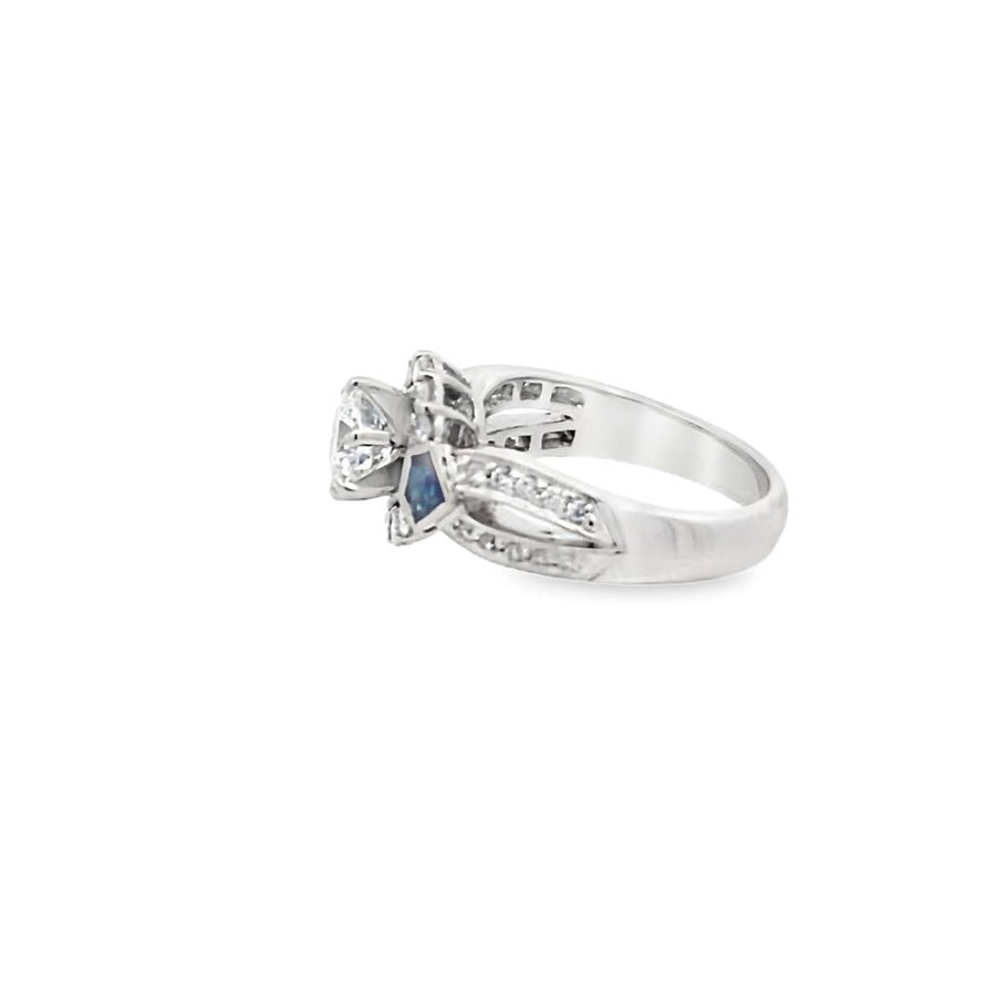 Leon's of Beverly Hills Round Diamond Engagement Ring with Sapphire Accent Stones