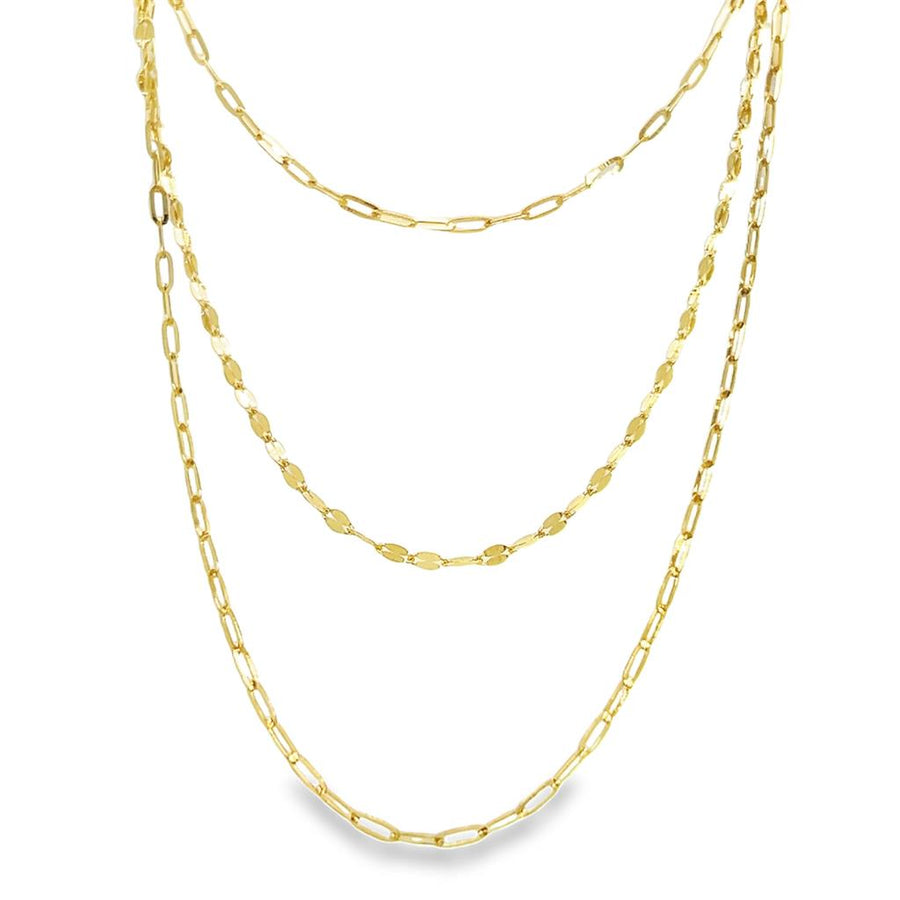 Yellow 14 Karat Layered Paperclip Mirror Gold Necklaces Length 16 Desi