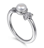 Sterling Silver Diamond Bujukan Pearl Ring Size 6.5 one = 0.21ct Round