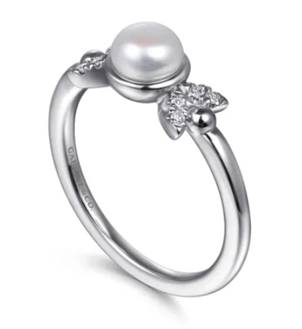 Sterling Silver Diamond Bujukan Pearl Ring Size 6.5 one = 0.21ct Round