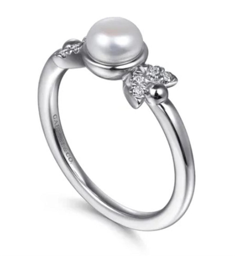 Sterling Silver Diamond Bujukan Pearl Ring Size 6.5 one = 0.21ct Round
