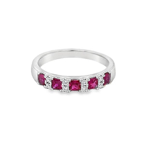 Nelson Lady's White 18 Karat Alternating Ruby and Diamond Fashion Ring