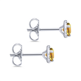Gabriel & Co. Fashion 14K White Gold Halo Citrine and Diamond Stud Earring