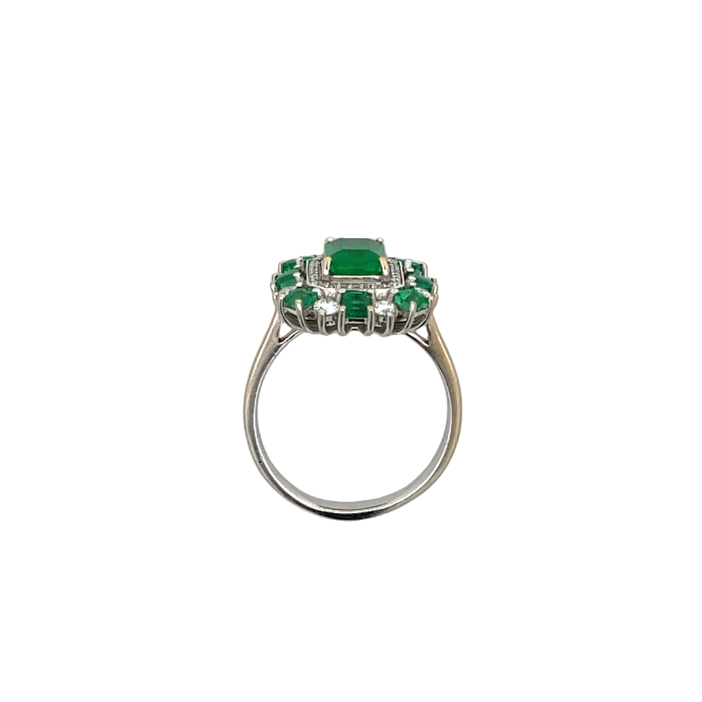 Emerald & Diamond Antique Style Halo Ring