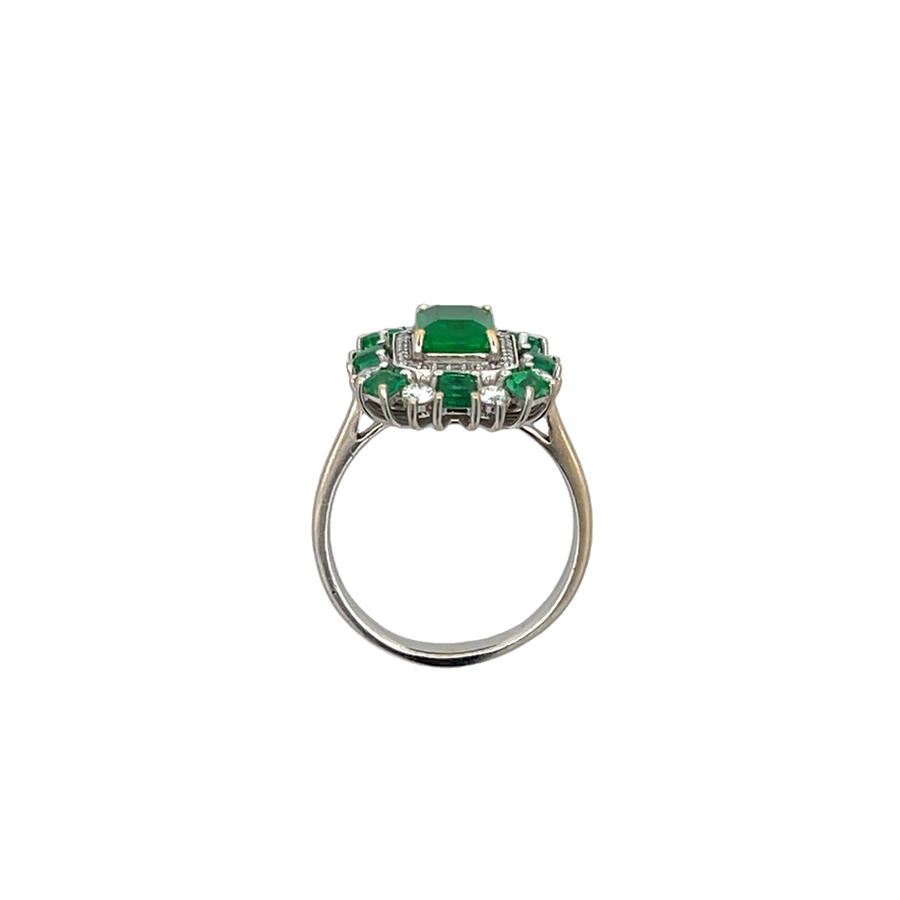 Emerald & Diamond Antique Style Halo Ring