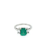 White 14 Karat 3 Stone Estate Jewelry With One 1.37Ct Emerald Emerald And 2=0.35Tw Emerald H Vs1 Diamonds