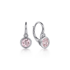 Gabriel & Co. Fashion Sterling Silver   Pink Created Zircon and Diamond Leverback Earrings