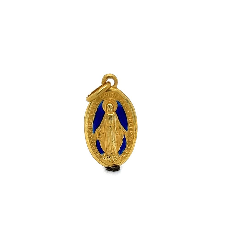 Yellow 18 Karat Mary W/ Blue Lacqor Charm Estate Jewelry Gram Weight: 2