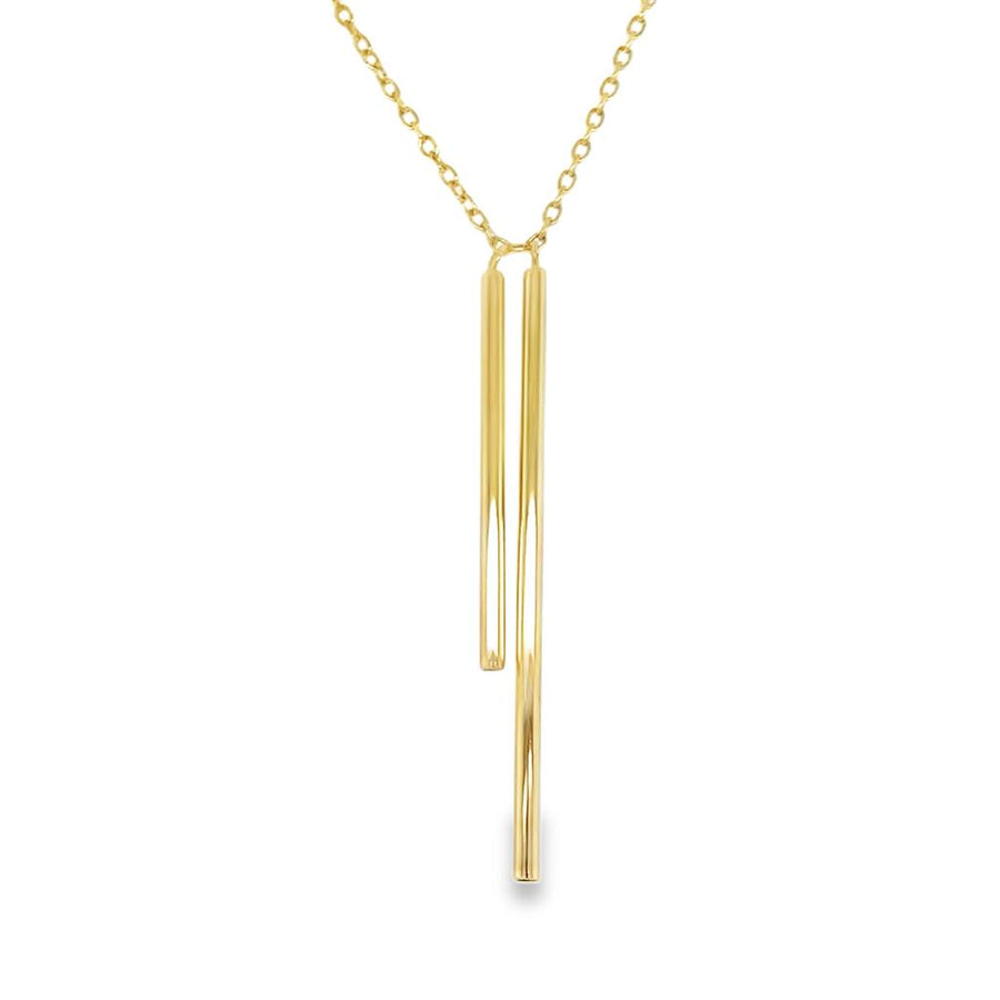 Yellow 14 Karat Double Graduated Tube Bar Gold Necklaces Length 24 Des