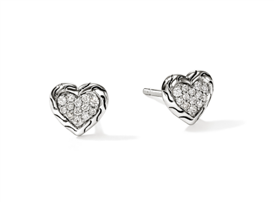 White Sterling Silver Pave Heart John Hardy 26 = 0.13TWT Round Diamond