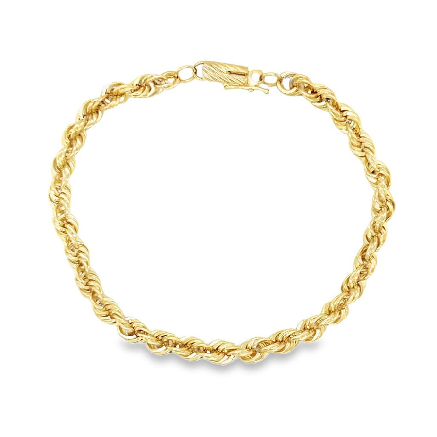 Yellow 14 Karat Diamond Cut 4.65mm Solid Rope Chain Bracelet Estate Je