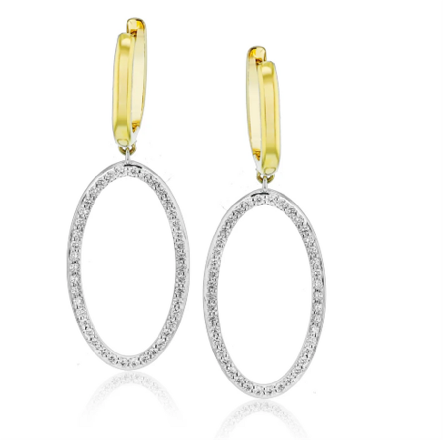 Lady's Two-Tone 18 Karat Oval Drop Earrings With 60 = 0.40TWT Round G