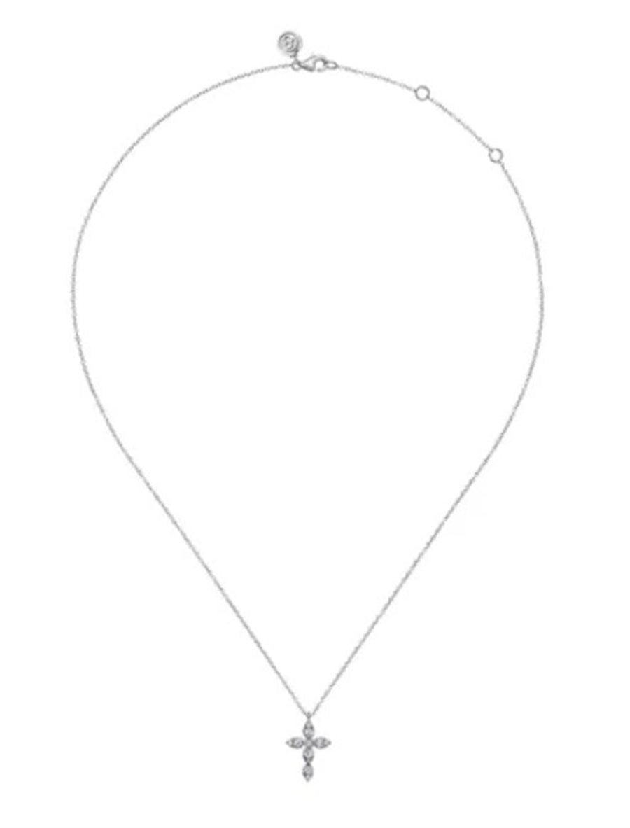 Lady's White 14 Karat Pear Shape Cross Necklace Length 17.5 11 = 0.27t