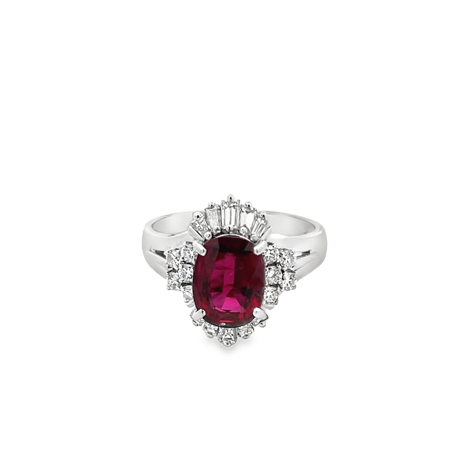 Platinum Ruby & Diamond Fashion Halo Ring Estate Jewelry Size 5.75 Wit