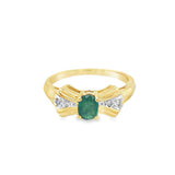 Yellow 14 Karat Emerald Diamond Accent Ring Estate Jewelry Size 7 one