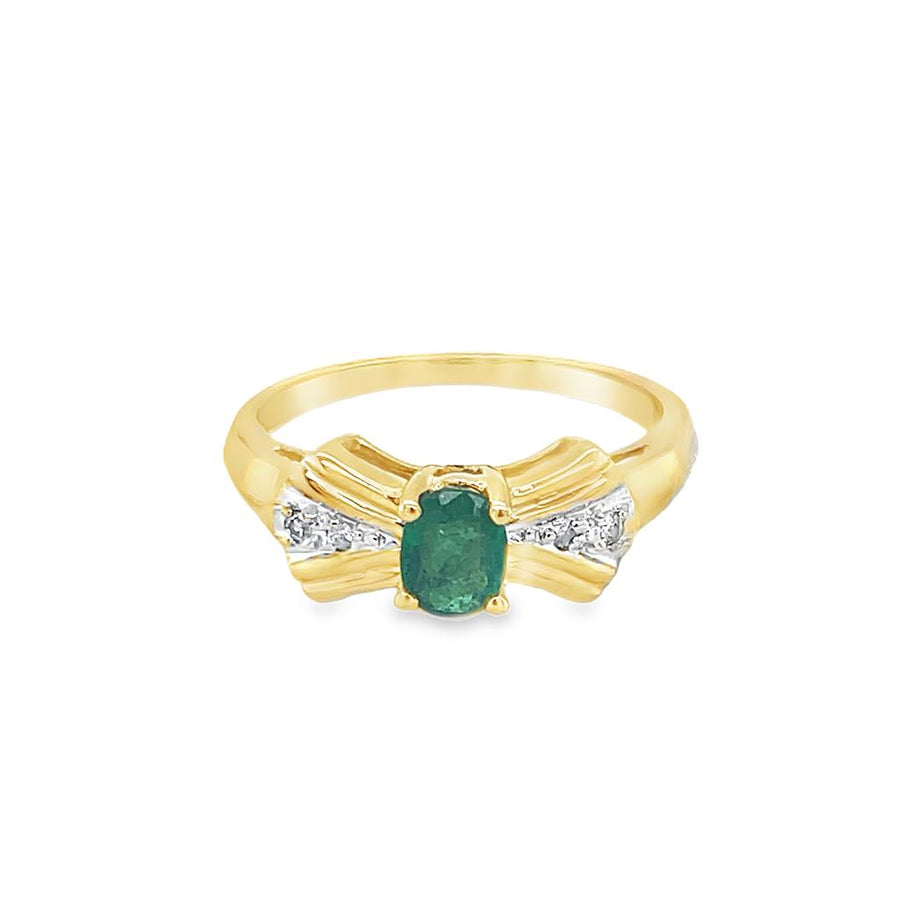 Yellow 14 Karat Emerald Diamond Accent Ring Estate Jewelry Size 7 one