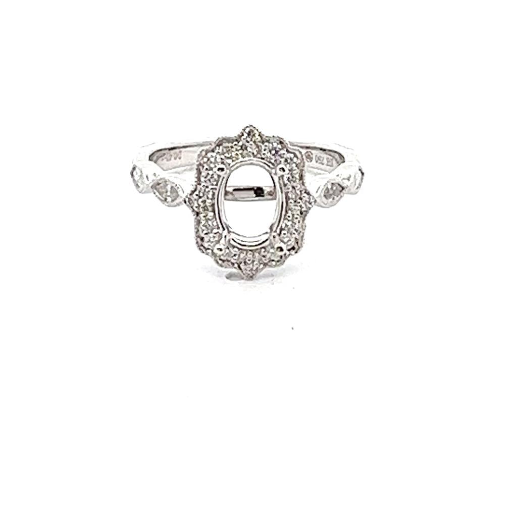 Lady's White 18 Karat Antique Style Halo Semi-Mount Ring