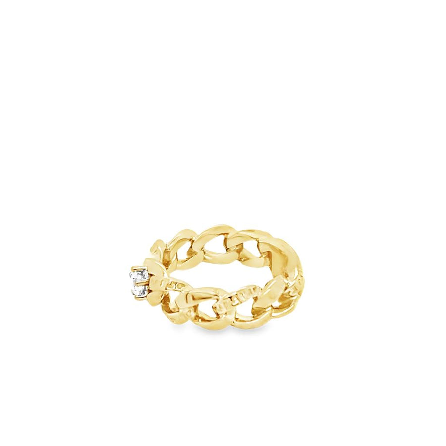 Yellow 18 Karat Versace Medusa Chain Ring With Diamond Estate Jewelry