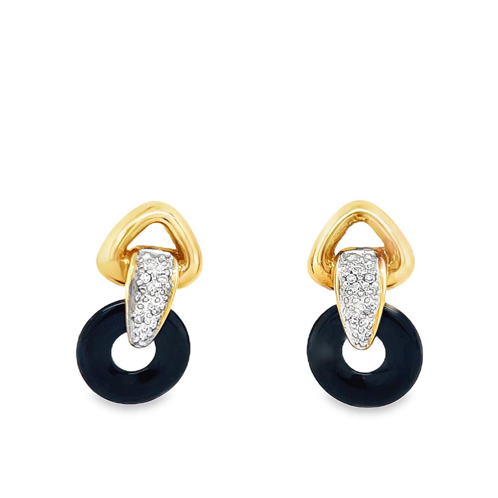 Yellow 14 Karat Multi Colored Changeable Circle Stones Interlocking Dangle Post Earrings