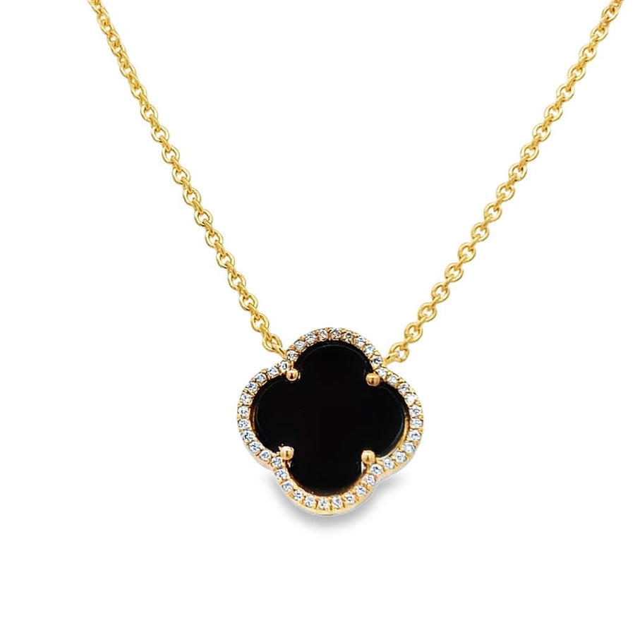 Clover Style Onyx and Diamond Necklace