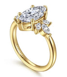 Lady's Yellow 14 Karat Floral 6 Prong Ring Size 6.5 6 = 0.35tw Marquis