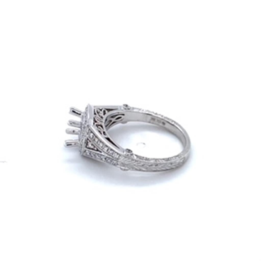 Lady's White 18 Karat Engraved Halo Ring