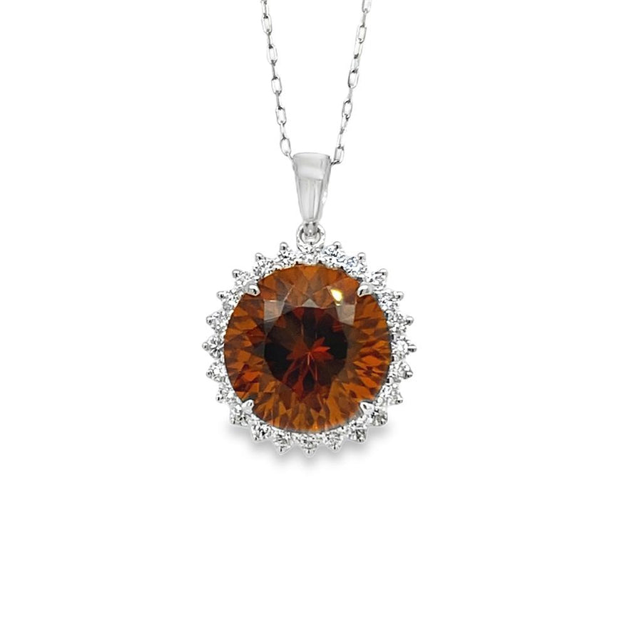 Round Madeira Citrine and Diamond Halo Pendant
