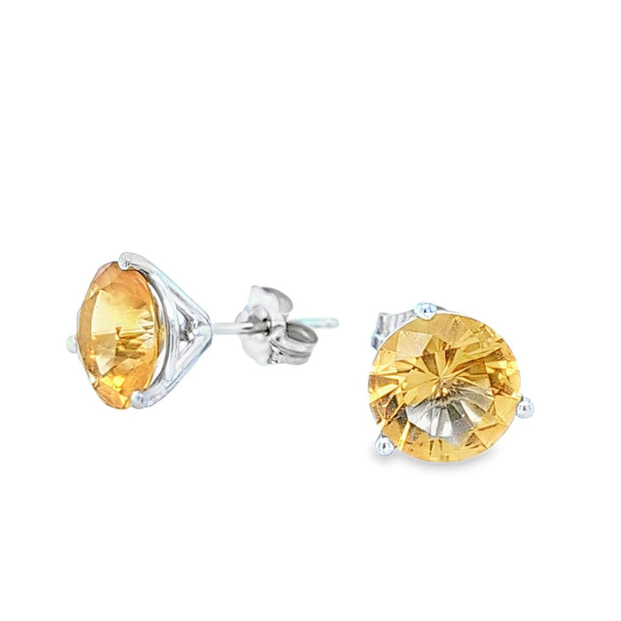 Lady's White 14 Karat Martini Stud Earrings 2 = 3.00tw Round Citrines