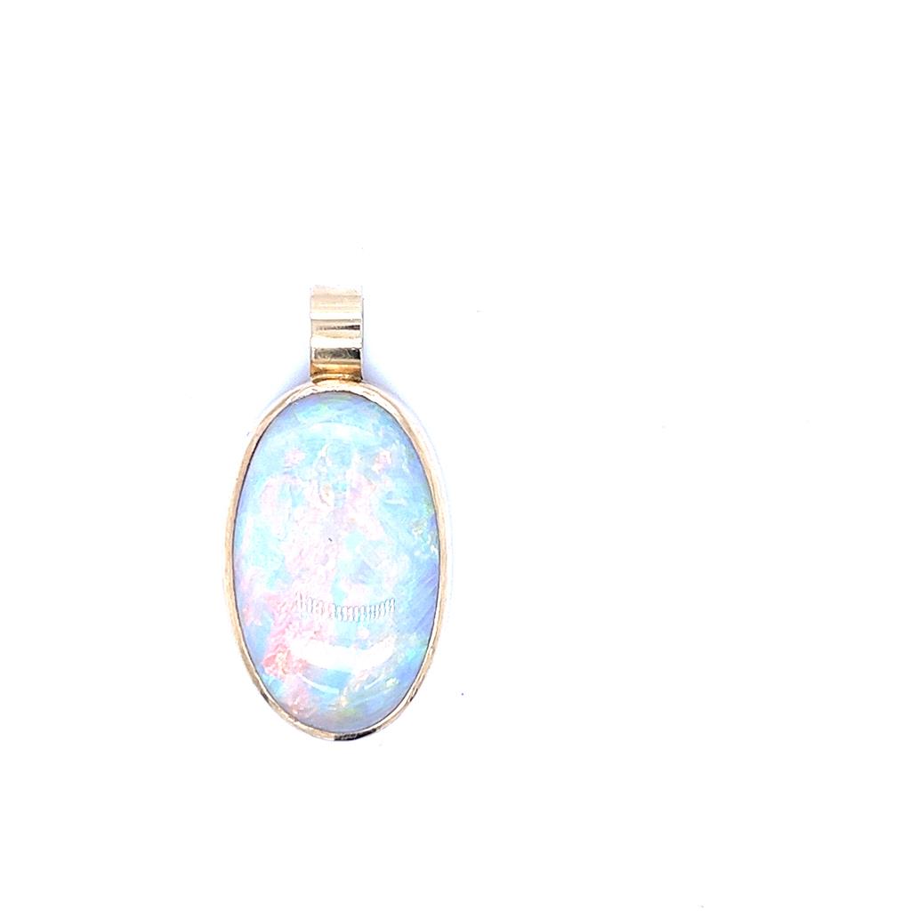 Yellow 14 Karat Custom Bezel Pendant Estate Jewelry one 8.70ct Oval Opal Gram Weight: 4.6