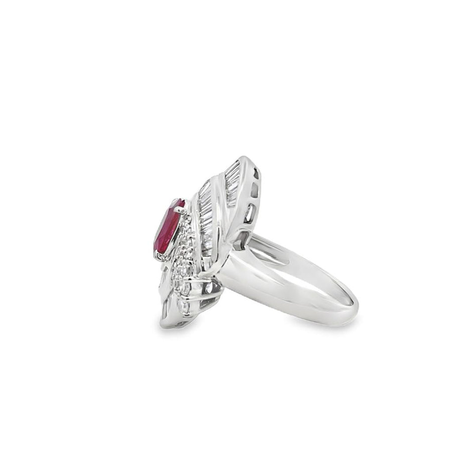 Oval Ruby and Diamond Swirl Ring