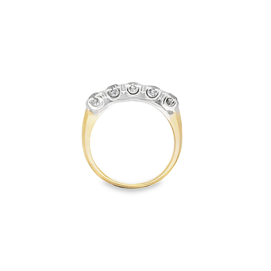 Estate Two Tone European Cut Five Stone Ring