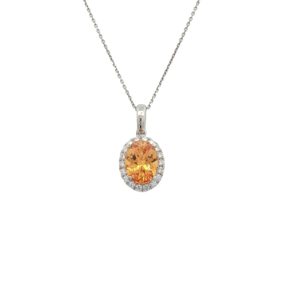 Lady's White 14 Karat Halo Necklace Length 18 with one 1.83ct Oval Viv
