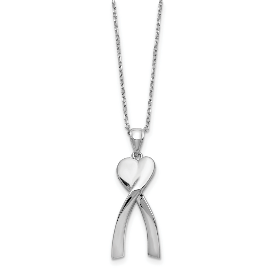 Sterling Silver Heart Ribbon Ash Holder Necklace