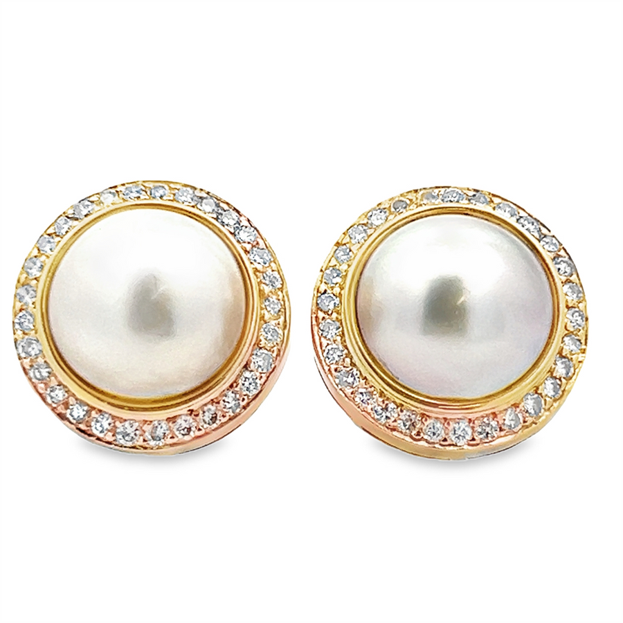 Estate Round Mabe Pearl & Diamond Halo Earrings