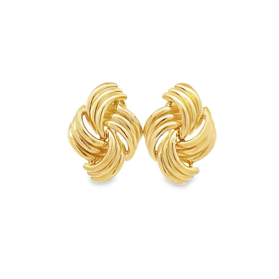 Yellow 14 Karat 25.40X18.20 Fancy Triple Row Crossover Earrings w/ Ome