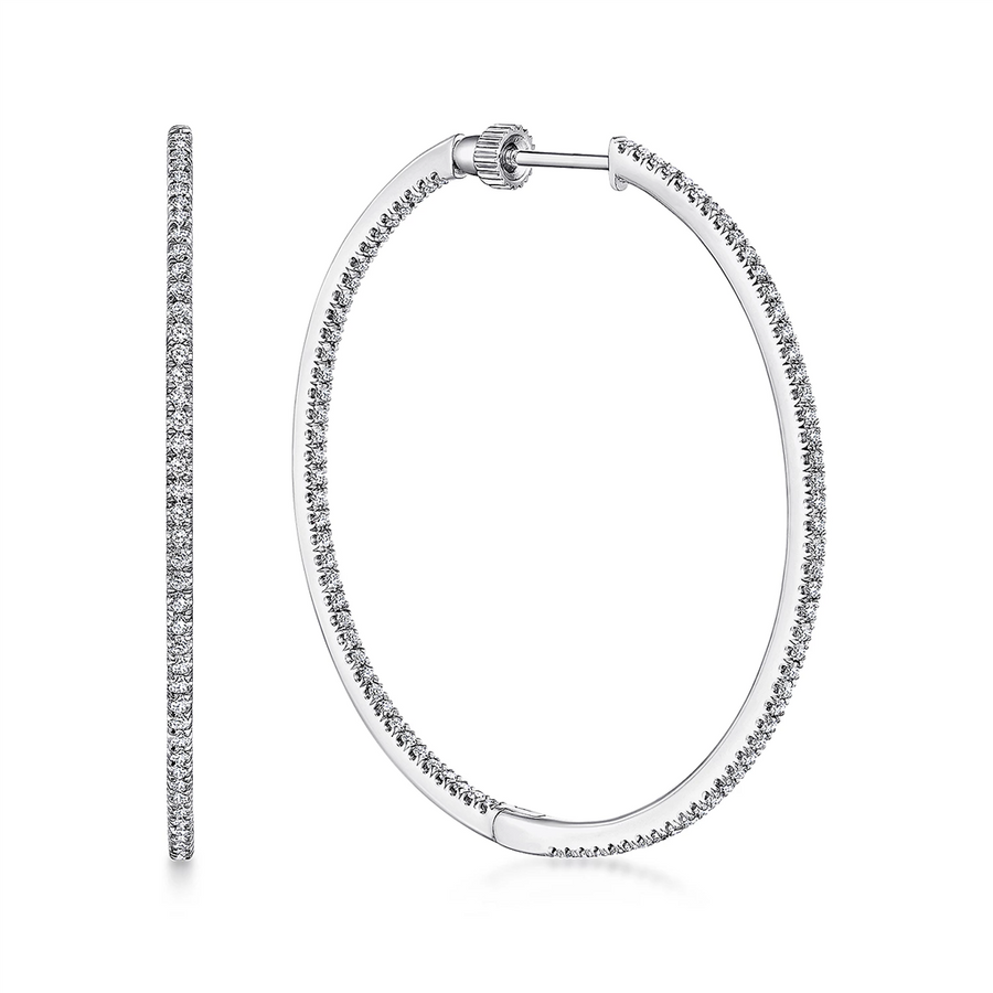 Gabriel & Co. Fashion 14K White Gold French Pave 40mm Round Inside Out Diamond Hoop Earrings