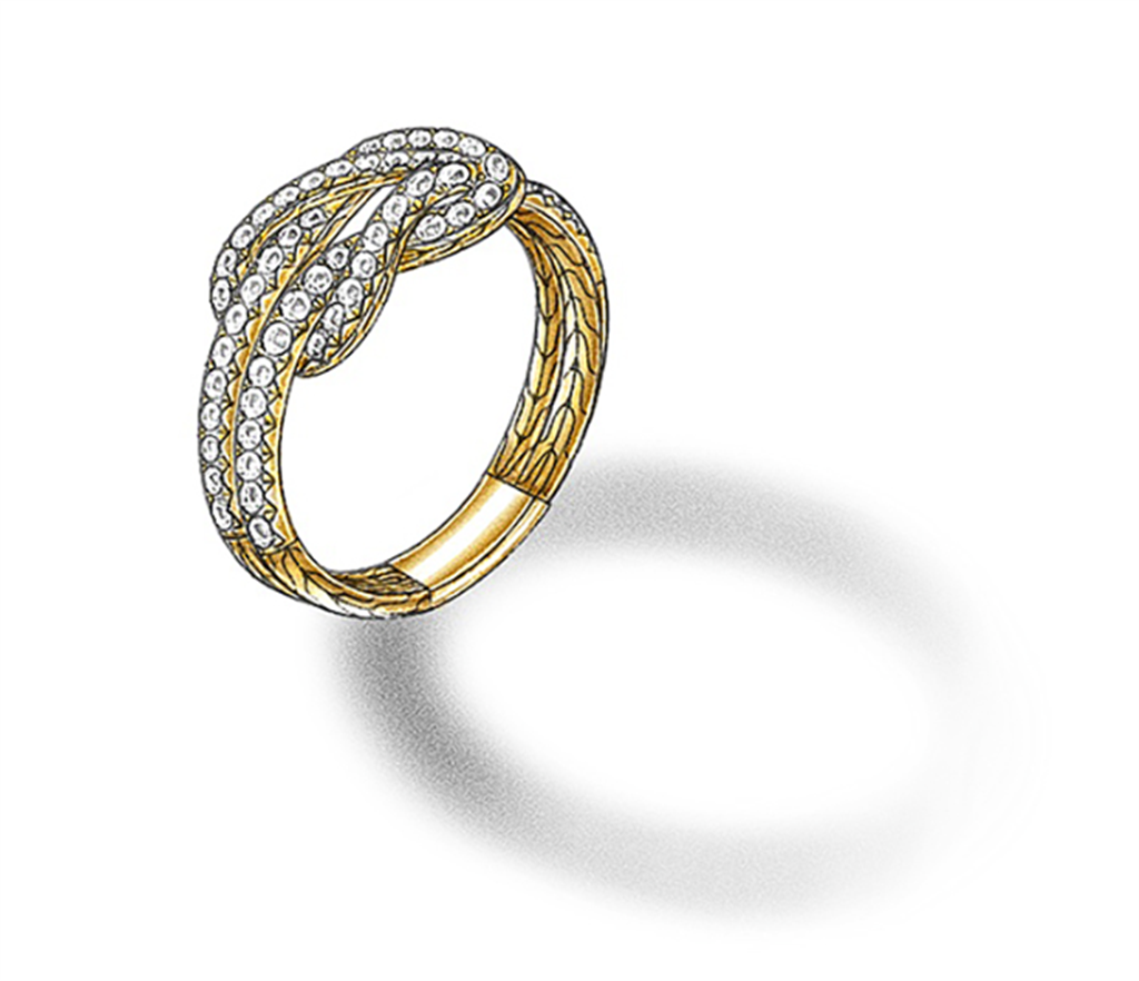 Yellow 14 Karat Love Knot Pave Ring John Hardy = 0.48tw Round Diamonds