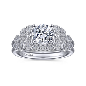 Gabriel & Co. Laguna - 14K White Gold Floral Round Diamond Engagement Ring Mounting