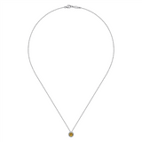 Gabriel & Co. Fashion 14K White Gold Round Citrine and Diamond Halo Pendant Necklace