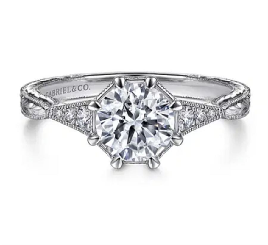 Gabriel & Co Engraved/Milgrain Vintage Hexagonal Engagement Ring Mounting