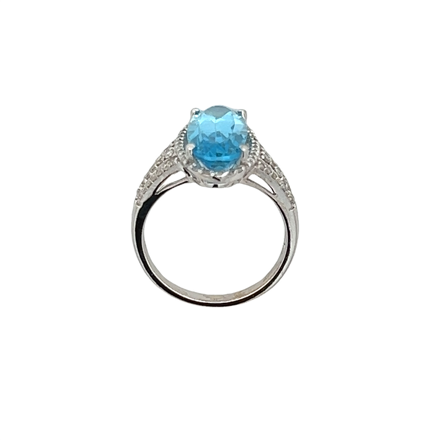 Estate Oval Blue Topaz Diamond Halo Ring