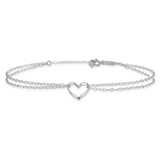 Quality Gold 14k White Gold Double Strand Heart 9in Plus 1in ext. Anklet