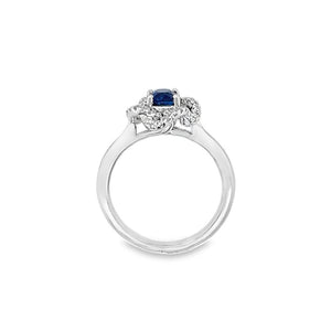 Nelson Lady's White 18 Karat Sapphire and Diamond Floral Halo Fashion Ring