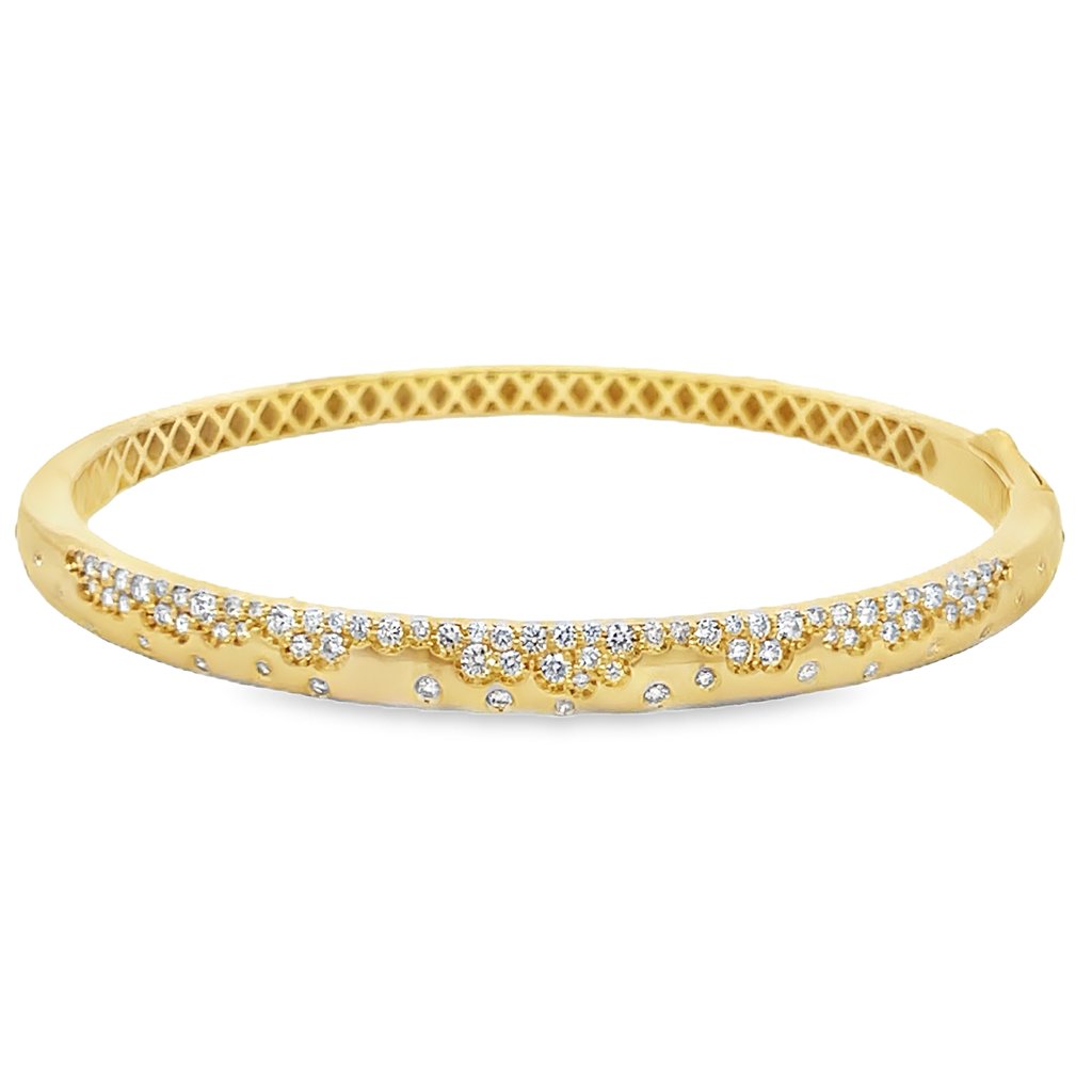 Yellow 14 Karat Matte' Stone Finished Diamond Bangle Estate Memo With