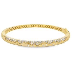 Yellow 14 Karat Matte' Stone Finished Diamond Bangle Estate Memo With