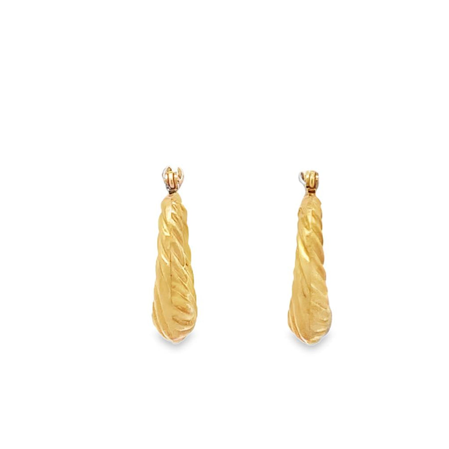 Yellow 14 Karat 21X17.60mm Shrimp Style Hoop Earrings Estate Jewelry G